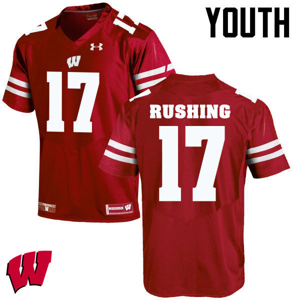 Youth Wisconsin Badgers #17 George Rushing College Football Jerseys-Red - Click Image to Close